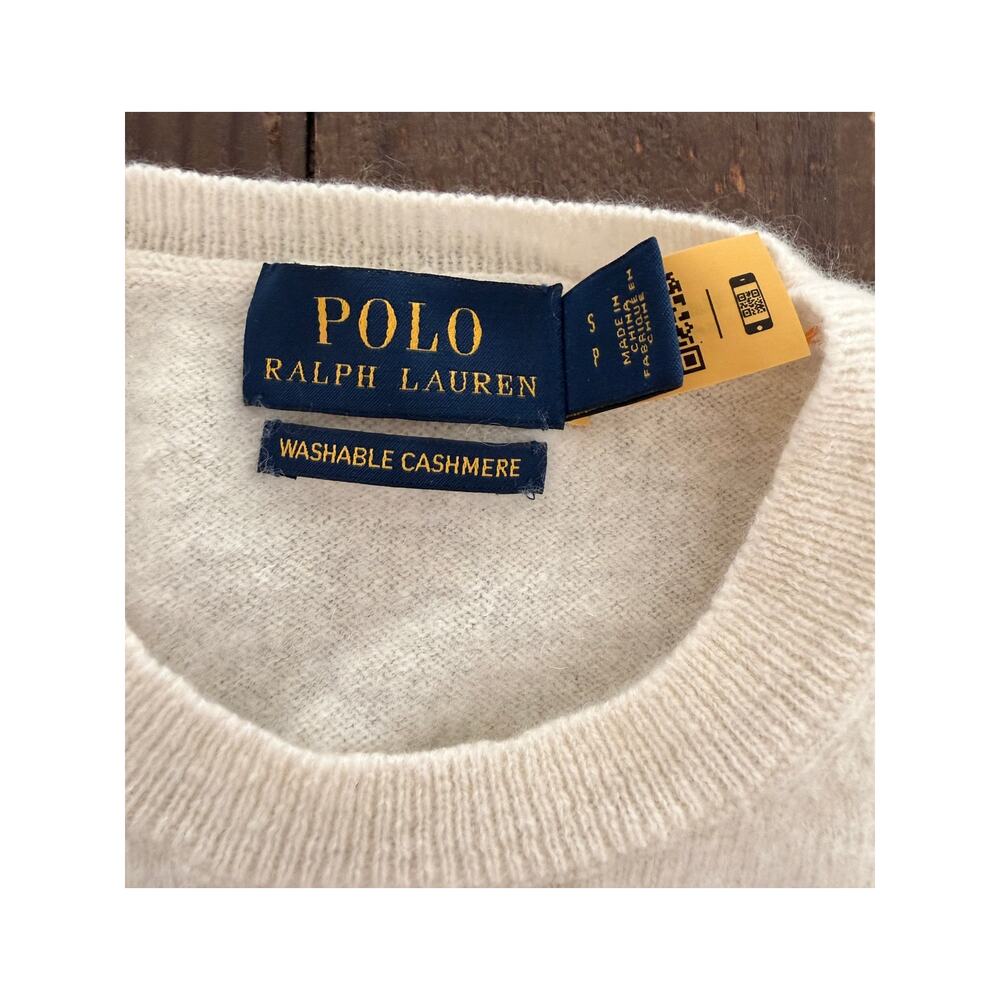 Polo Ralph Lauren Washable Cashmere Sweater Women's Small Petite Ivory Crewneck - Picture 4 of 5
